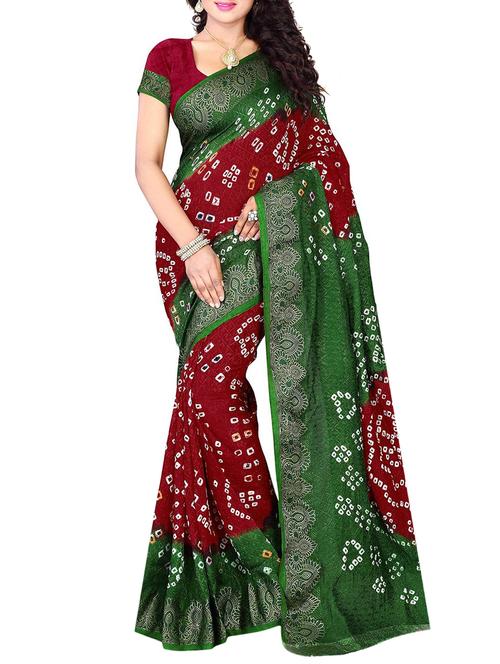 contrast border bandhani saree with blouse - 15378413 - Very Small Image - 1