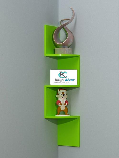 decorative wall shelf zigzag corner wall mount shelf unit- green 3 shelves - 15378625 - Very Small Image - 1
