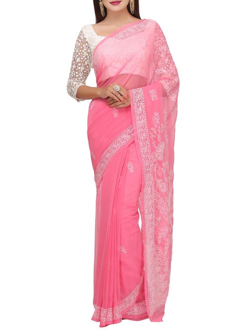 chikankari work pastel saree with blouse - 15379755 - Very Small Image - 1