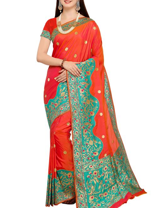 contrast zari pallu banarasi saree with blouse - 15379786 - Very Small Image - 1