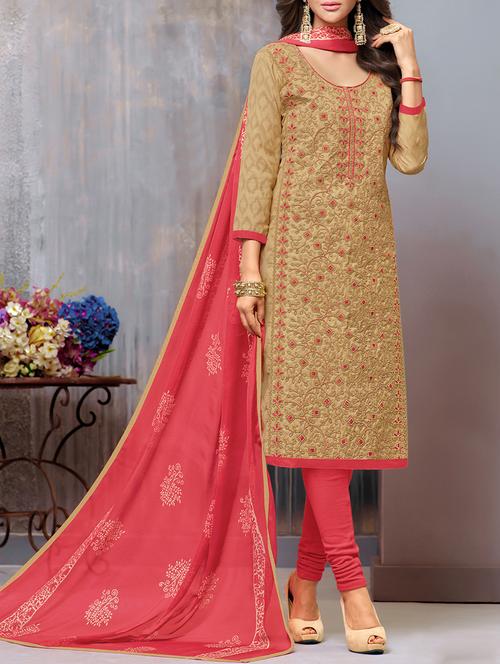 embroidered unstitched churidaar suit - 15379798 - Very Small Image - 1