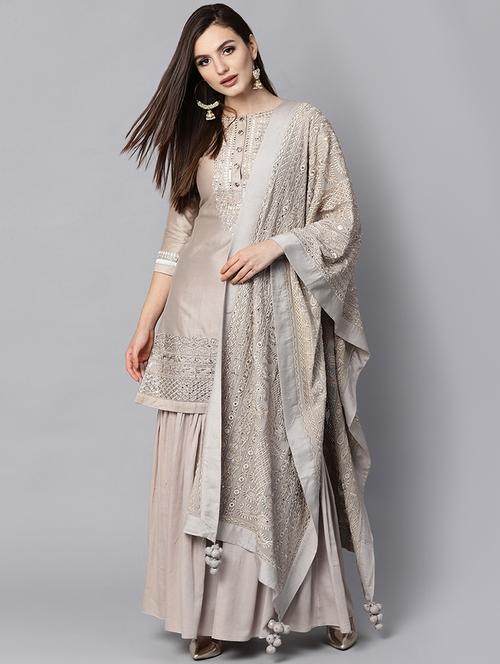 embroidered unstitched palazzo suit - 15379807 - Very Small Image - 1