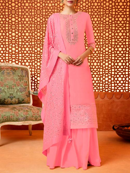 embroidered unstitched palazzo suit - 15379808 - Very Small Image - 1