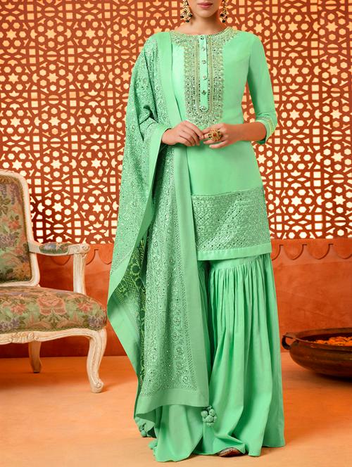 embroidered unstitched sharara suit - 15379811 - Very Small Image - 1