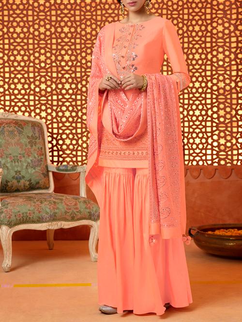 embroidered unstitched palazzo suit - 15379813 - Very Small Image - 1