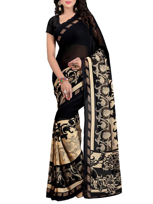 Contrast bordered printed saree with blouse - 15379962 - Very Small Image - 1