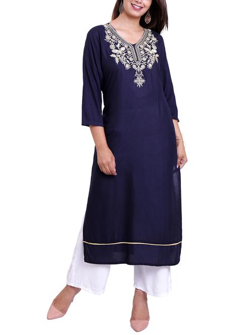 embroidered straight kurta - 15379966 - Very Small Image - 1