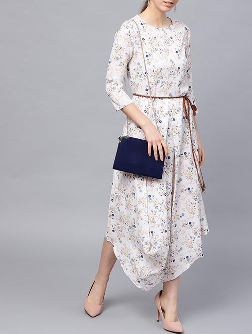 handkerchief hem belted floral dress - 15380130 - Very Small Image - 1