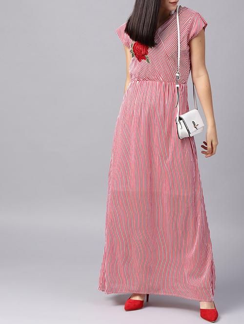 floral embroidered striped maxi dress - 15380135 - Very Small Image - 1