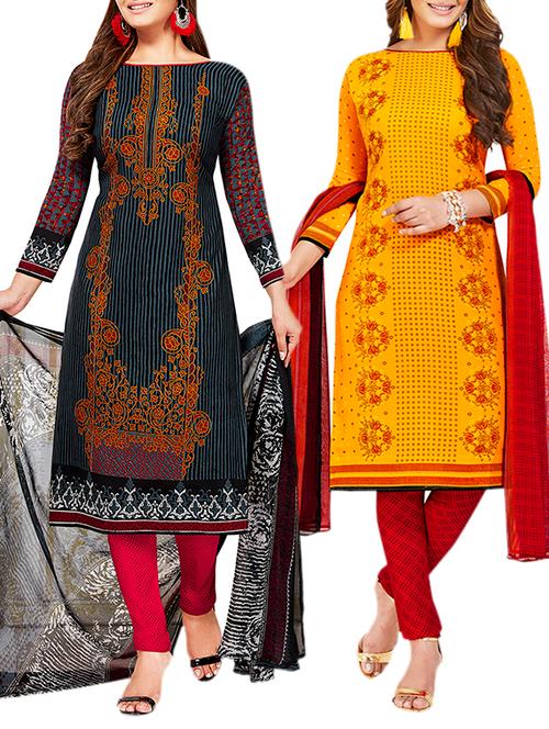 multi colored unstitched combo suit - 15381002 - Very Small Image - 1
