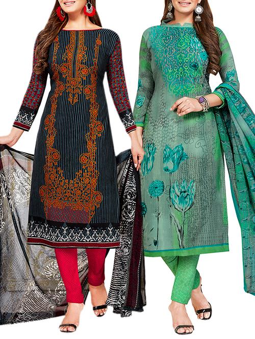 multi colored unstitched combo suit - 15381014 - Very Small Image - 1