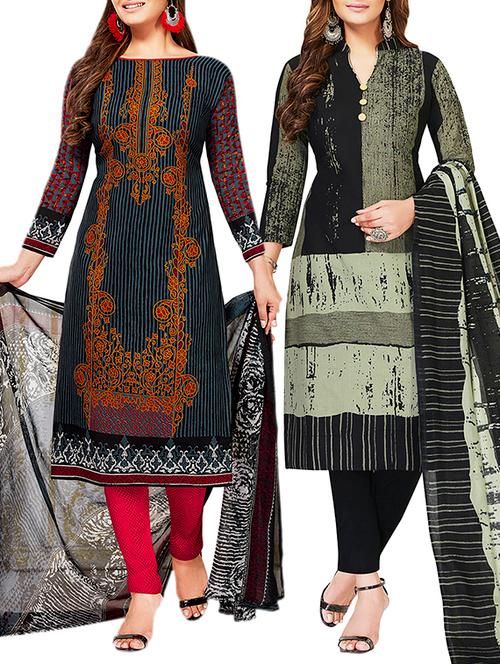 multi colored unstitched combo suit - 15381016 - Very Small Image - 1