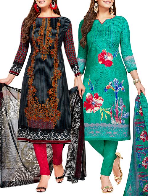 multi colored unstitched combo suit - 15381019 - Very Small Image - 1