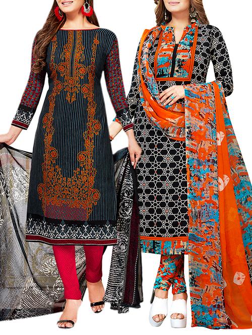 multi colored unstitched combo suit - 15381022 - Very Small Image - 1
