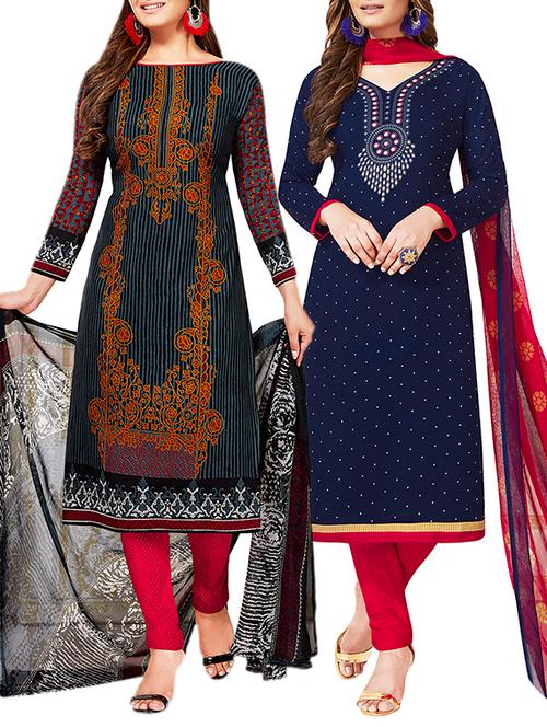 multi colored unstitched combo suit - 15381033 - Very Small Image - 1