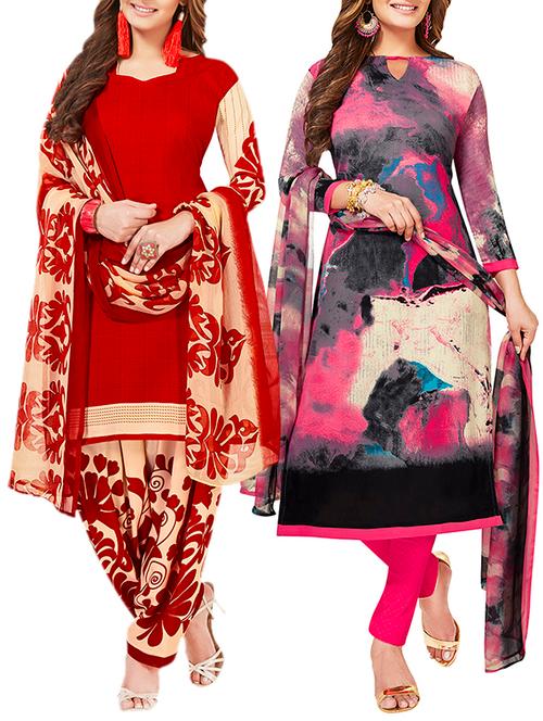 multi colored unstitched combo suit - 15381041 - Very Small Image - 1