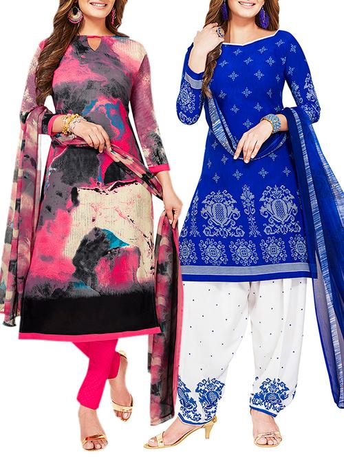 multi colored unstitched combo suit - 15381045 - Very Small Image - 1