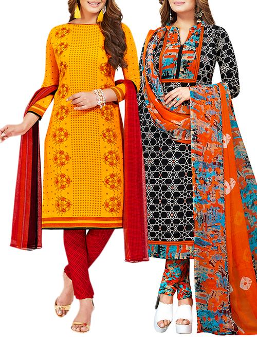 multi colored unstitched combo suit - 15381121 - Very Small Image - 1