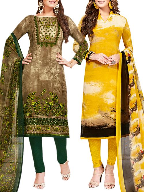 multi colored unstitched combo suit - 15381138 - Very Small Image - 1