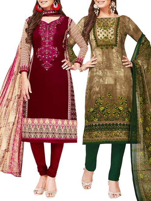multi colored unstitched combo suit - 15381161 - Very Small Image - 1