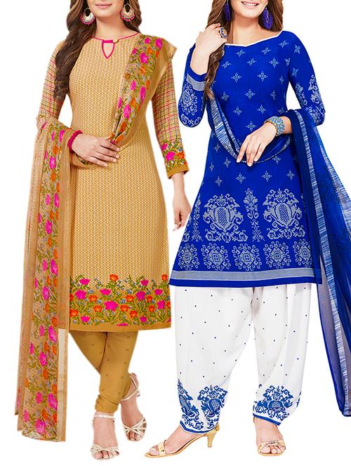 multi colored unstitched combo suit - 15381200 - Very Small Image - 1