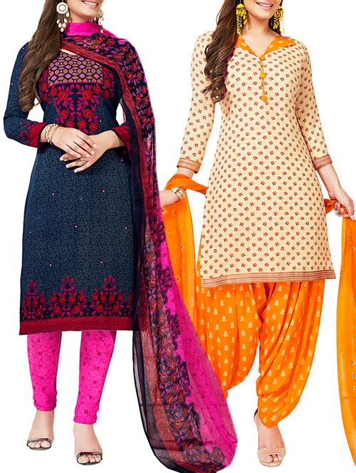 multi colored unstitched combo suit - 15381229 - Very Small Image - 1