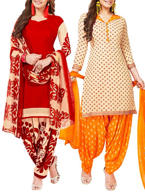 multi colored unstitched combo suit - 15381256 - Very Small Image - 1