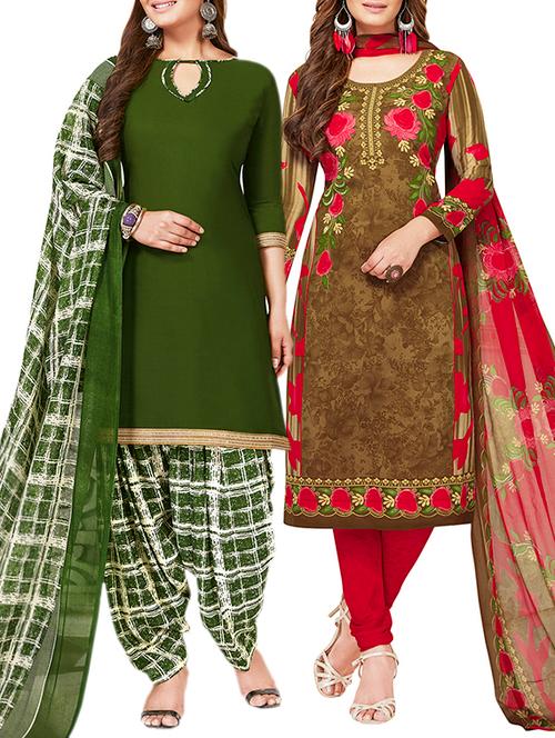 multi colored unstitched combo suit - 15381427 - Very Small Image - 1
