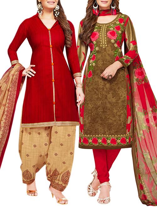 multi colored unstitched combo suit - 15381453 - Very Small Image - 1