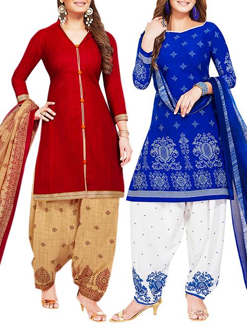 multi colored unstitched combo suit - 15381511 - Very Small Image - 1