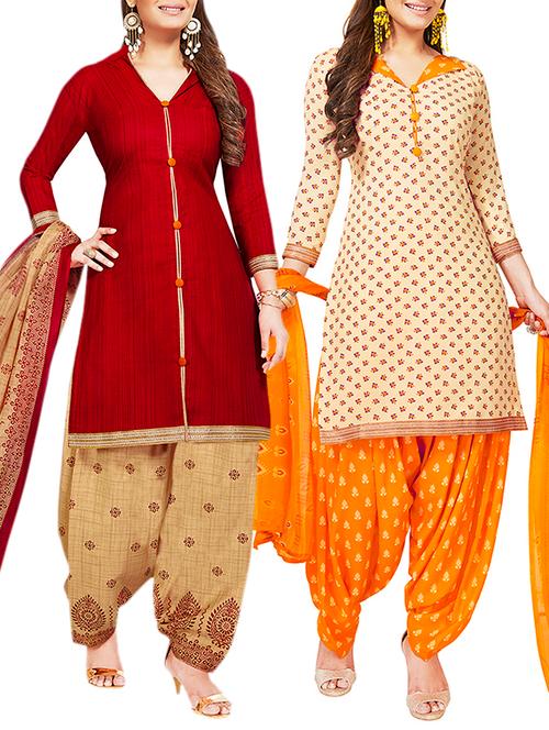 multi colored unstitched combo suit - 15381533 - Very Small Image - 1