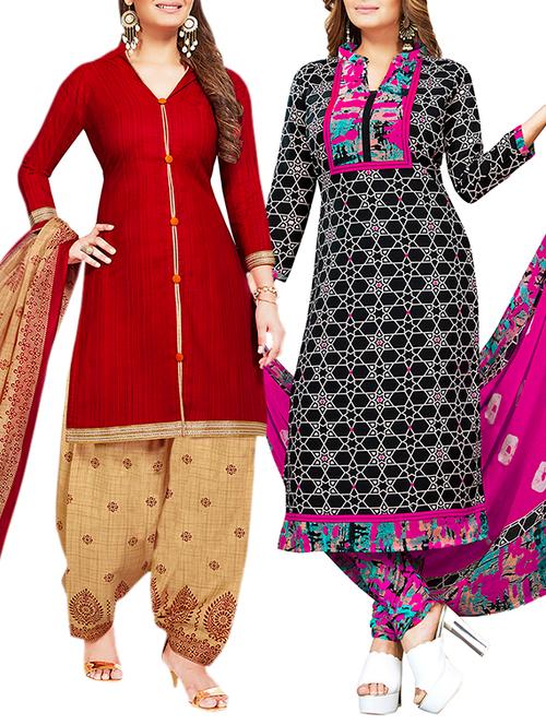 multi colored unstitched combo suit - 15381554 - Very Small Image - 1
