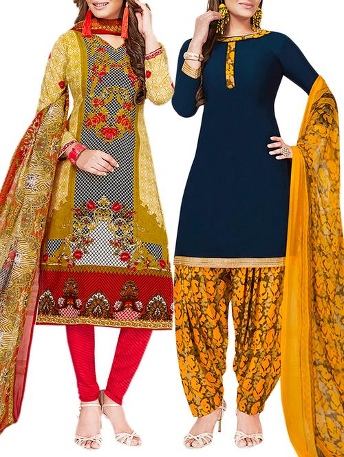 multi colored unstitched combo suit - 15381585 - Very Small Image - 1