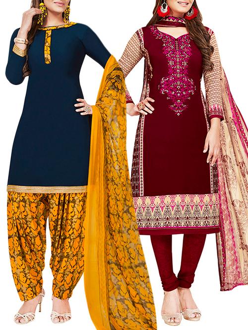 multi colored unstitched combo suit - 15381595 - Very Small Image - 1