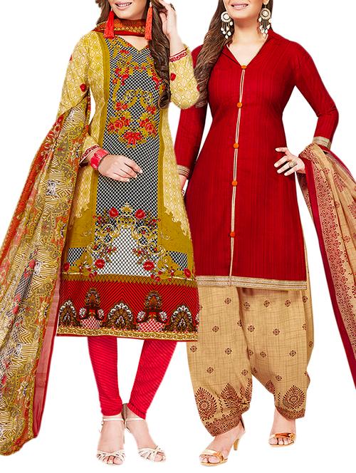 multi colored unstitched combo suit - 15381686 - Very Small Image - 1