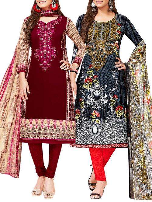 multi colored unstitched combo suit - 15381766 - Very Small Image - 1