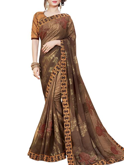 embroidered lace printed saree with blouse - 15381974 - Very Small Image - 1