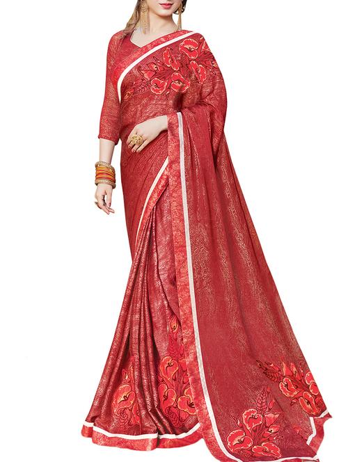 contrast bordered printed saree with blouse - 15381976 - Very Small Image - 1