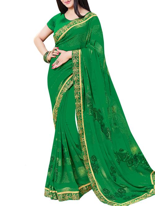 delicate golden border printed saree with blouse - 15381979 - Very Small Image - 1