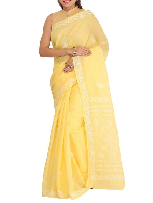hand embroidered chikankari saree with blouse - 15382490 - Very Small Image - 1