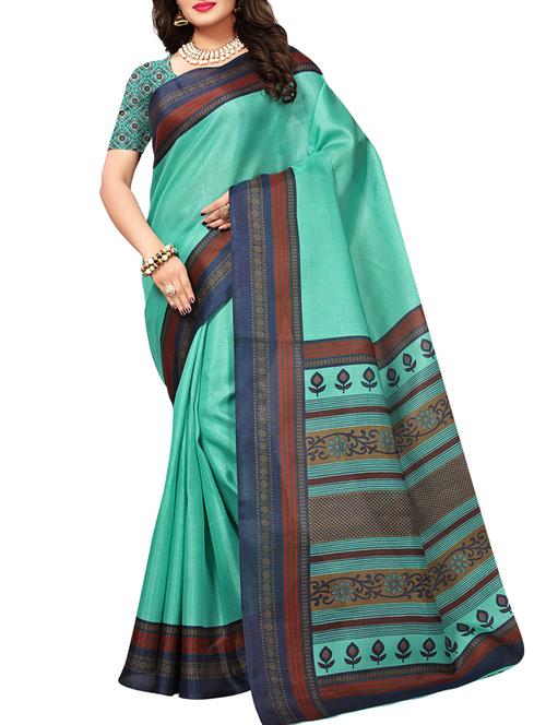 contrast bordered saree with blouse - 15382818 - Very Small Image - 1