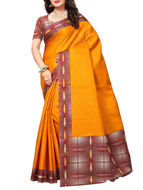 contrast bordered saree with blouse - 15382820 - Very Small Image - 1