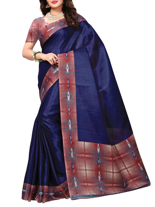contrast bordered saree with blouse - 15382821 - Very Small Image - 1