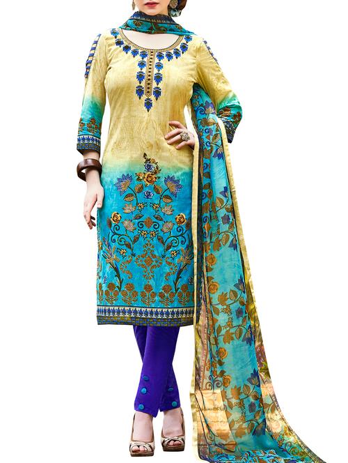 multi print unstitched straight pant suit - 15383067 - Very Small Image - 1