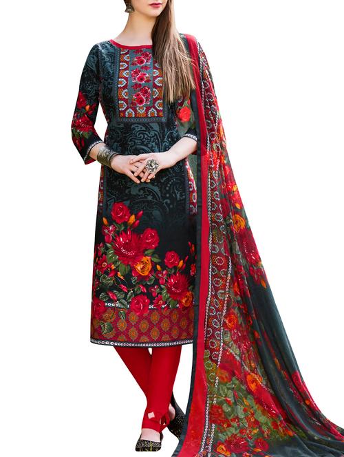 floral print unstitched churidaar suit - 15383075 - Very Small Image - 1