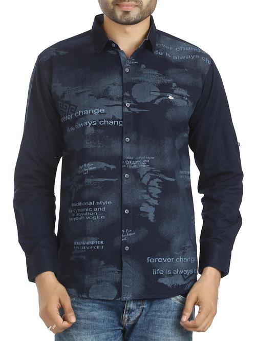 dark blue cotton casual shirt - 15383762 - Very Small Image - 1
