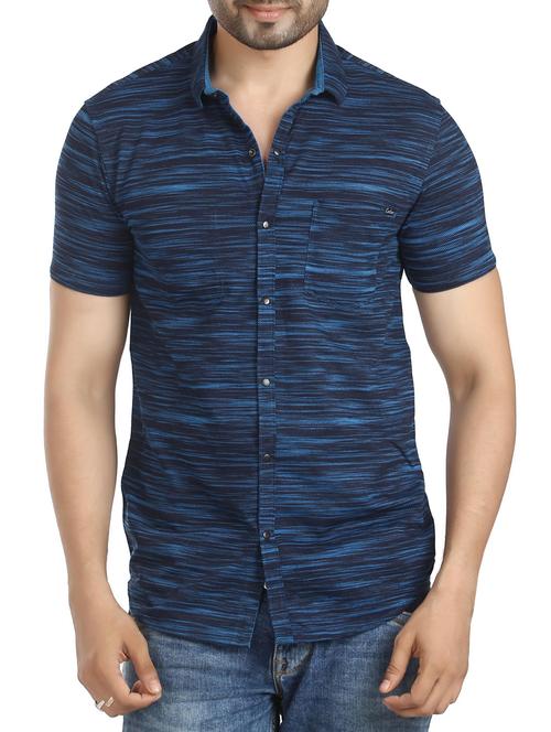 dark blue cotton casual shirt - 15383771 - Very Small Image - 1