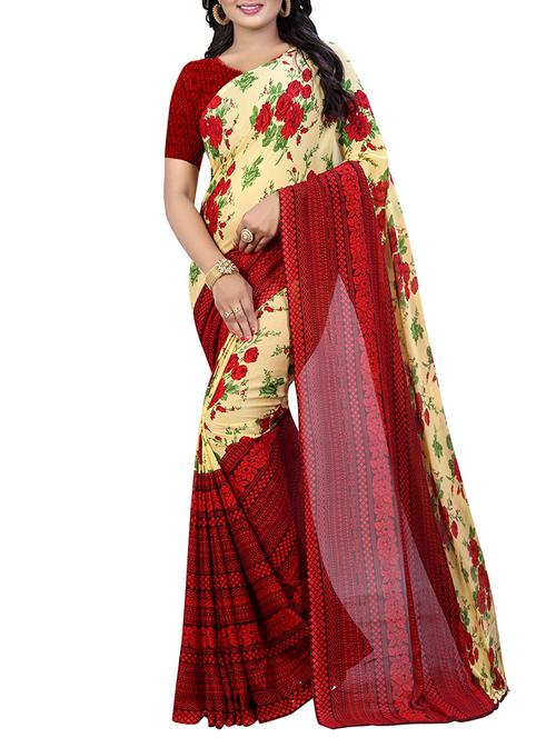 floral printed georgette saree with blouse - 15384423 - Very Small Image - 1