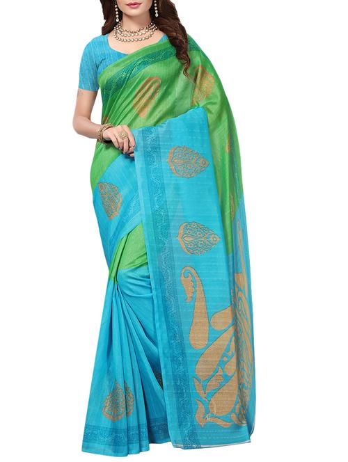 dual shade printed bhagalpuri saree with blouse - 15384443 - Very Small Image - 1