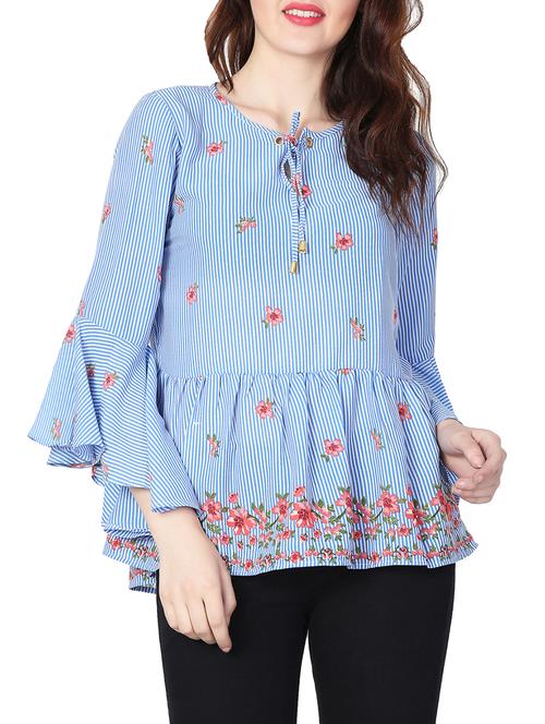 floral striped bell sleeved top - 15384661 - Very Small Image - 1
